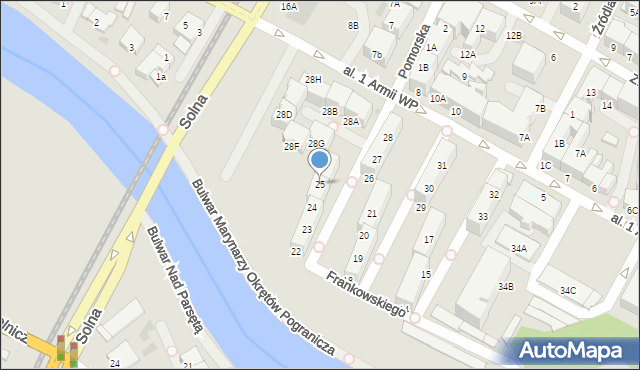 Kołobrzeg, Aleja 1 Armii Wojska Polskiego, 25, mapa Kołobrzegu