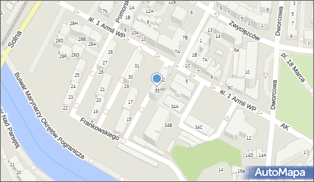 Kołobrzeg, Aleja 1 Armii Wojska Polskiego, 33, mapa Kołobrzegu