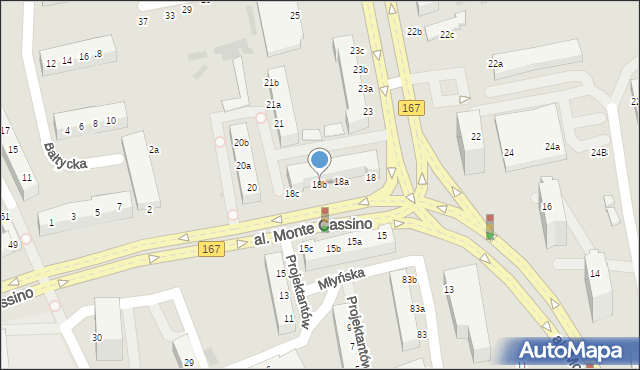 Koszalin, Aleja Monte Cassino, 18b, mapa Koszalina