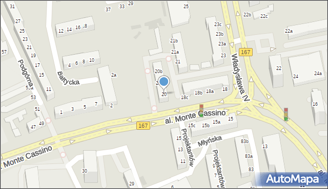 Koszalin, Aleja Monte Cassino, 20, mapa Koszalina