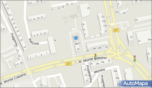 Koszalin, Aleja Monte Cassino, 20a, mapa Koszalina