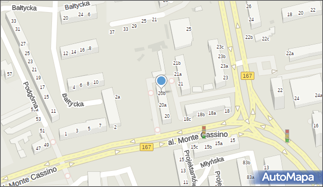 Koszalin, Aleja Monte Cassino, 20b, mapa Koszalina