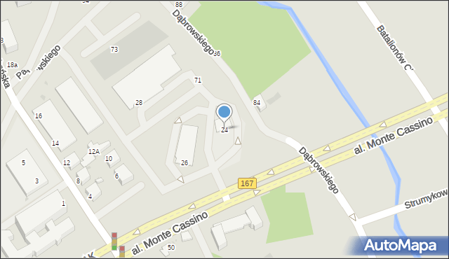 Koszalin, Aleja Monte Cassino, 24, mapa Koszalina