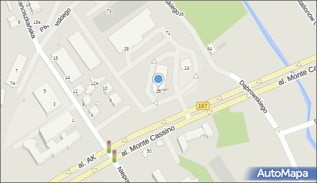 Koszalin, Aleja Monte Cassino, 26, mapa Koszalina