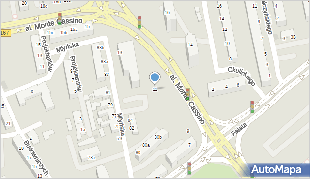 Koszalin, Aleja Monte Cassino, 11, mapa Koszalina