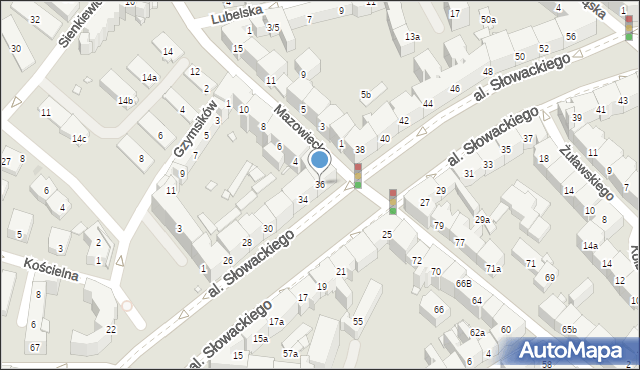 Kraków, Aleja Słowackiego Juliusza, 36, mapa Krakowa