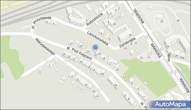 Kraków, Aleja Pod Kopcem, 21, mapa Krakowa