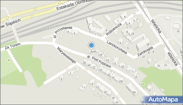 Kraków, Aleja Pod Kopcem, 27, mapa Krakowa