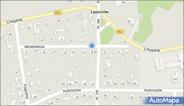 Łaszczów, Aleje Armii Krajowej, 8, mapa Łaszczów