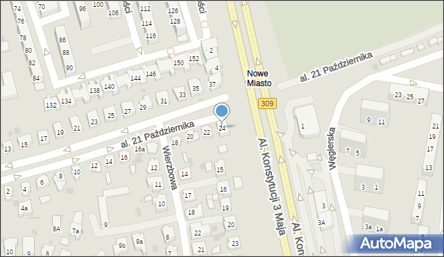 Leszno, Aleja 21 Października, 24, mapa Leszno