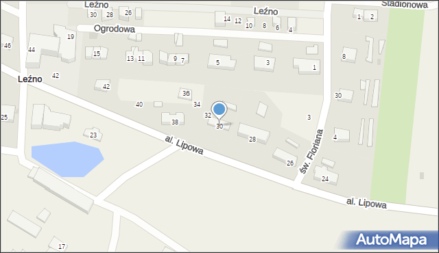 Leźno, Aleja Lipowa, 30, mapa Leźno