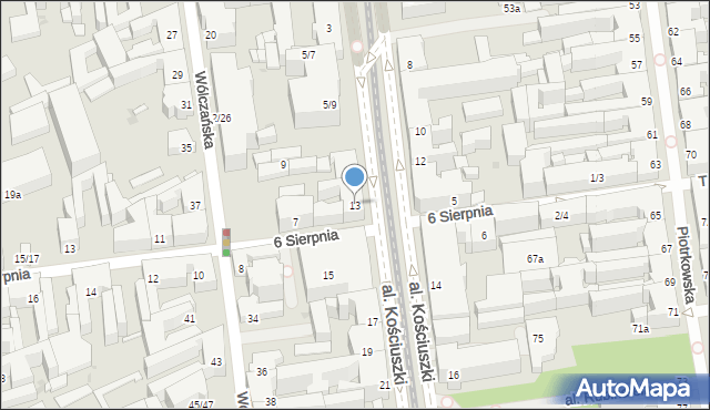 Łódź, Aleja Kościuszki Tadeusza, gen., 13, mapa Łodzi