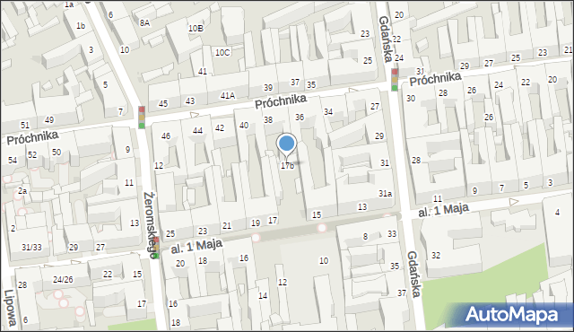 Łódź, Aleja 1 Maja, 17b, mapa Łodzi