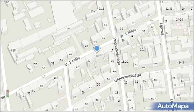 Łódź, Aleja 1 Maja, 38, mapa Łodzi