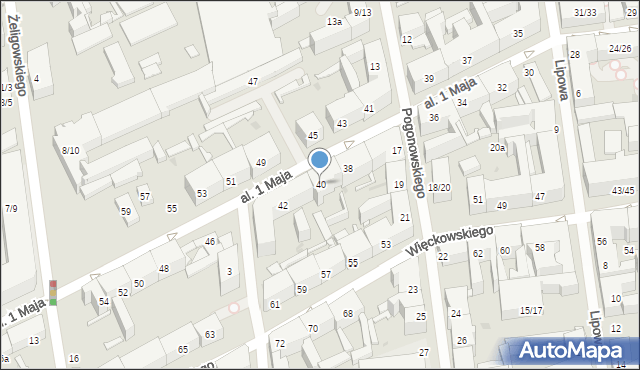 Łódź, Aleja 1 Maja, 40, mapa Łodzi