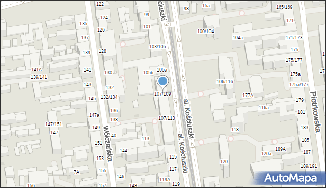 Łódź, Aleja Kościuszki Tadeusza, gen., 107/109, mapa Łodzi