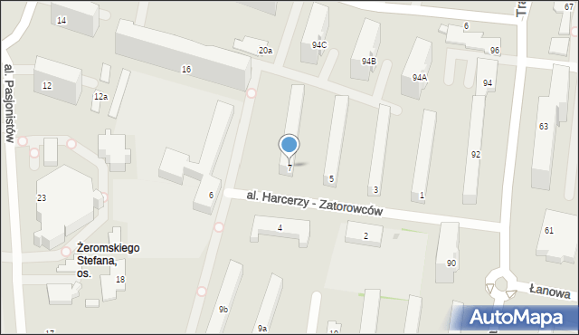 Łódź, Aleja Harcerzy - Zatorowców, 7, mapa Łodzi