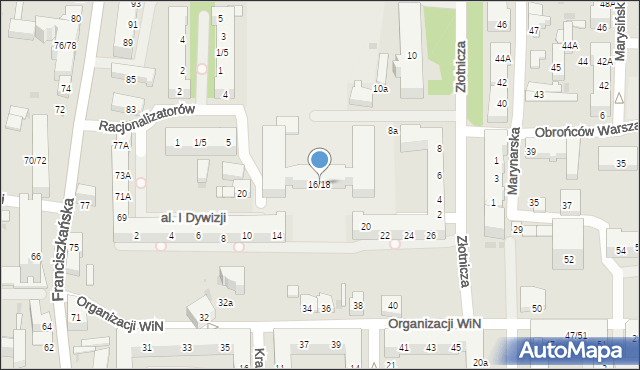 Łódź, Aleja Pierwszej Dywizji, 16/18, mapa Łodzi