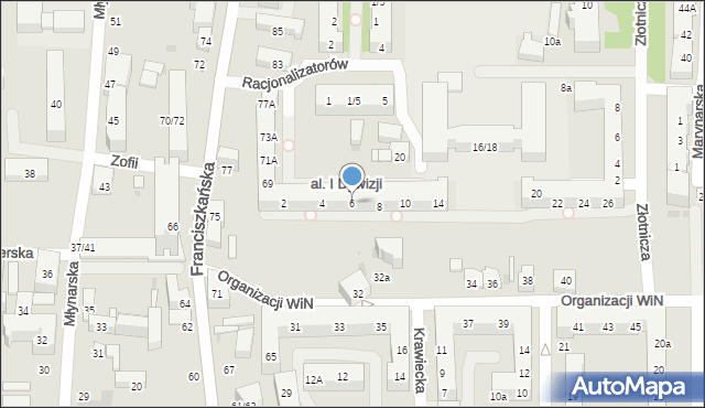 Łódź, Aleja Pierwszej Dywizji, 6, mapa Łodzi