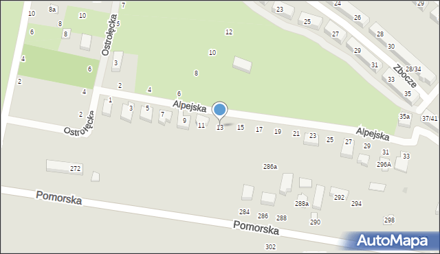 Łódź, Alpejska, 13, mapa Łodzi