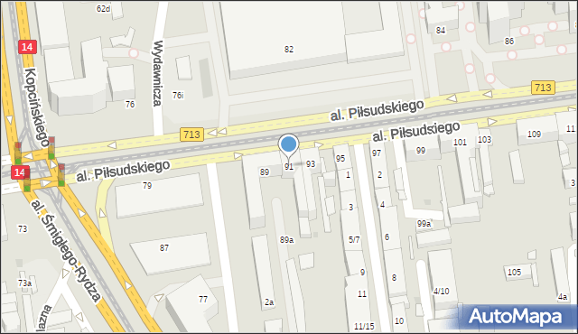 Łódź, Aleja Piłsudskiego Józefa, marsz., 91, mapa Łodzi
