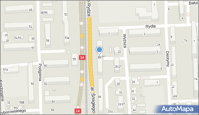 Łódź, Aleja Śmigłego-Rydza Edwarda, marsz., 84, mapa Łodzi