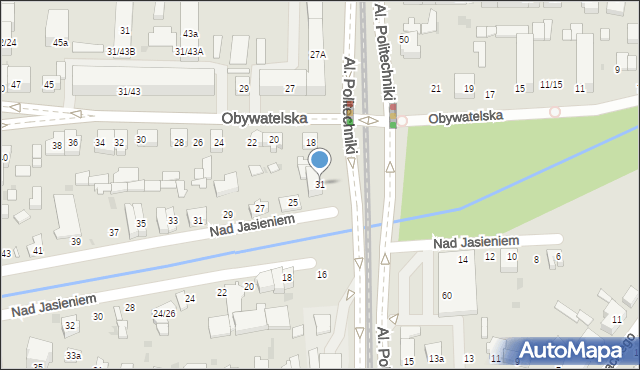 Łódź, Aleje Politechniki, 31, mapa Łodzi