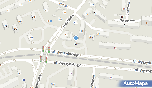 Łódź, Aleja Wyszyńskiego Stefana, ks. kard., 13, mapa Łodzi