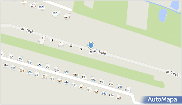 Łódź, Aleja Tesli Nikoli, 26, mapa Łodzi