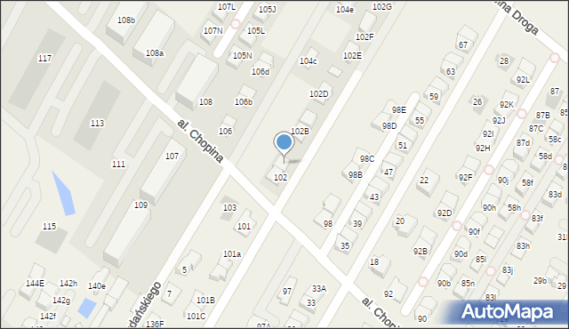 Łomianki Dolne, Aleja Chopina Fryderyka, 102A, mapa Łomianki Dolne