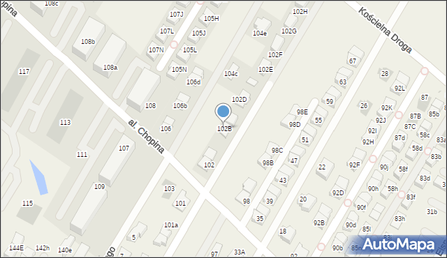 Łomianki Dolne, Aleja Chopina Fryderyka, 102B, mapa Łomianki Dolne