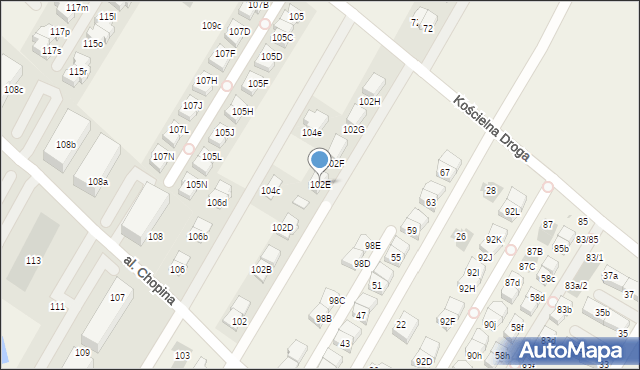 Łomianki Dolne, Aleja Chopina Fryderyka, 102E, mapa Łomianki Dolne