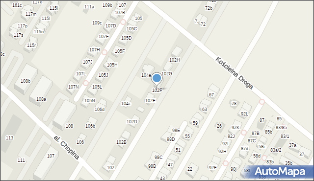 Łomianki Dolne, Aleja Chopina Fryderyka, 102F, mapa Łomianki Dolne