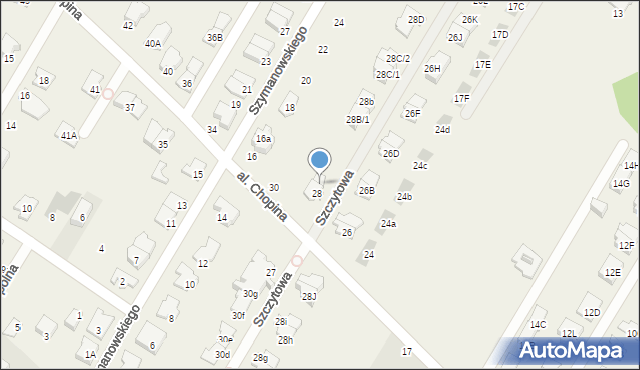 Łomianki Dolne, Aleja Chopina Fryderyka, 28A, mapa Łomianki Dolne