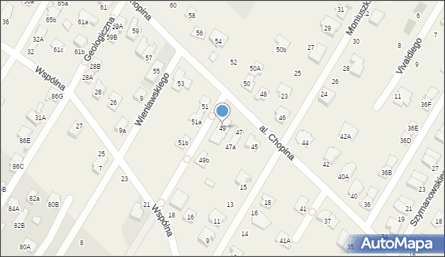 Łomianki Dolne, Aleja Chopina Fryderyka, 49, mapa Łomianki Dolne