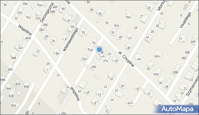 Łomianki Dolne, Aleja Chopina Fryderyka, 49a, mapa Łomianki Dolne