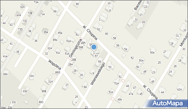 Łomianki Dolne, Aleja Chopina Fryderyka, 57A, mapa Łomianki Dolne