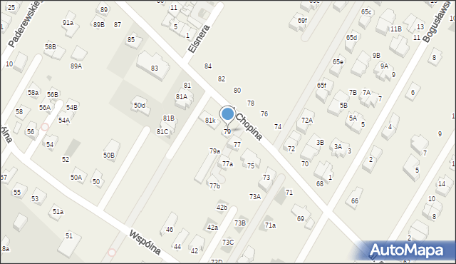 Łomianki Dolne, Aleja Chopina Fryderyka, 79, mapa Łomianki Dolne