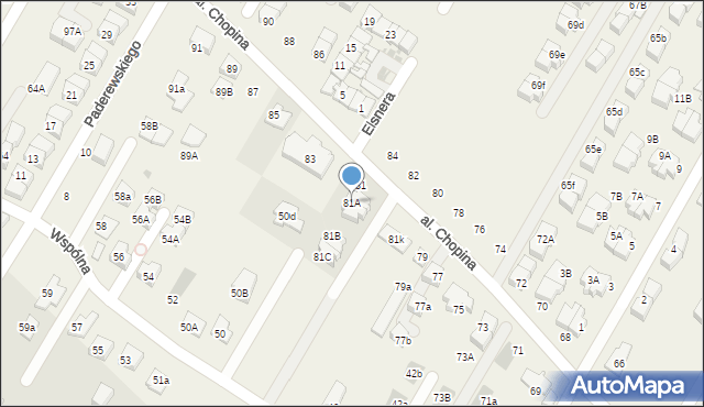 Łomianki Dolne, Aleja Chopina Fryderyka, 81A, mapa Łomianki Dolne