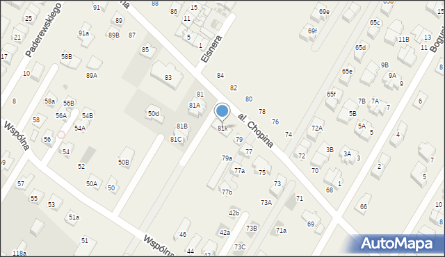 Łomianki Dolne, Aleja Chopina Fryderyka, 81k, mapa Łomianki Dolne