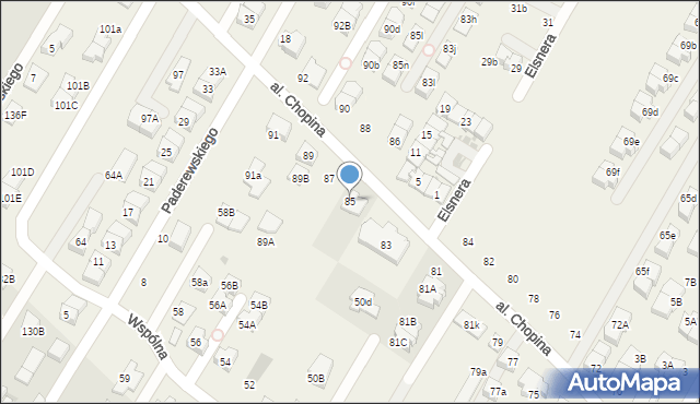 Łomianki Dolne, Aleja Chopina Fryderyka, 85, mapa Łomianki Dolne