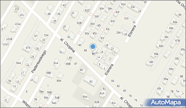 Łomianki Dolne, Aleja Chopina Fryderyka, 86, mapa Łomianki Dolne