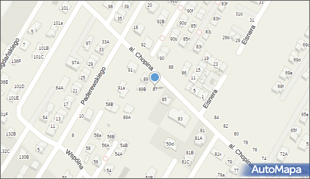 Łomianki Dolne, Aleja Chopina Fryderyka, 87, mapa Łomianki Dolne
