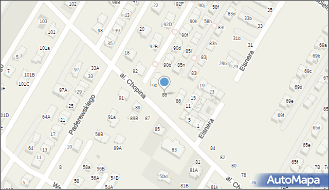 Łomianki Dolne, Aleja Chopina Fryderyka, 88, mapa Łomianki Dolne