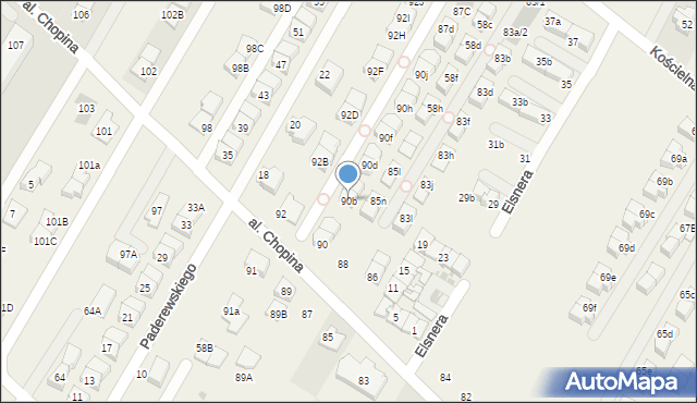 Łomianki Dolne, Aleja Chopina Fryderyka, 90b, mapa Łomianki Dolne