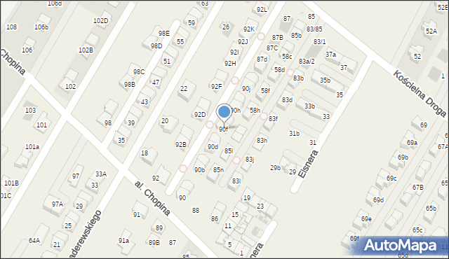 Łomianki Dolne, Aleja Chopina Fryderyka, 90f, mapa Łomianki Dolne