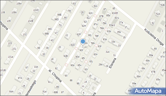 Łomianki Dolne, Aleja Chopina Fryderyka, 90g, mapa Łomianki Dolne