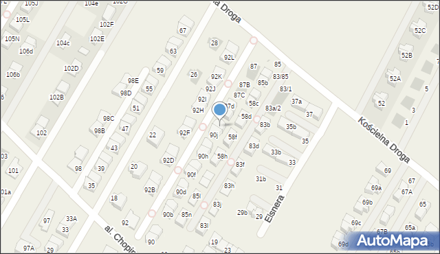 Łomianki Dolne, Aleja Chopina Fryderyka, 90k, mapa Łomianki Dolne