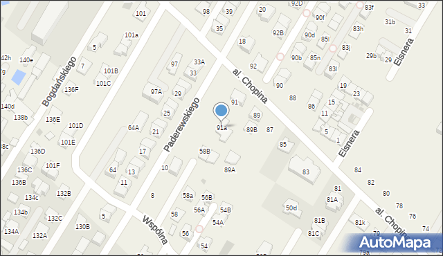 Łomianki Dolne, Aleja Chopina Fryderyka, 91a, mapa Łomianki Dolne