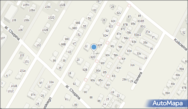 Łomianki Dolne, Aleja Chopina Fryderyka, 92E, mapa Łomianki Dolne